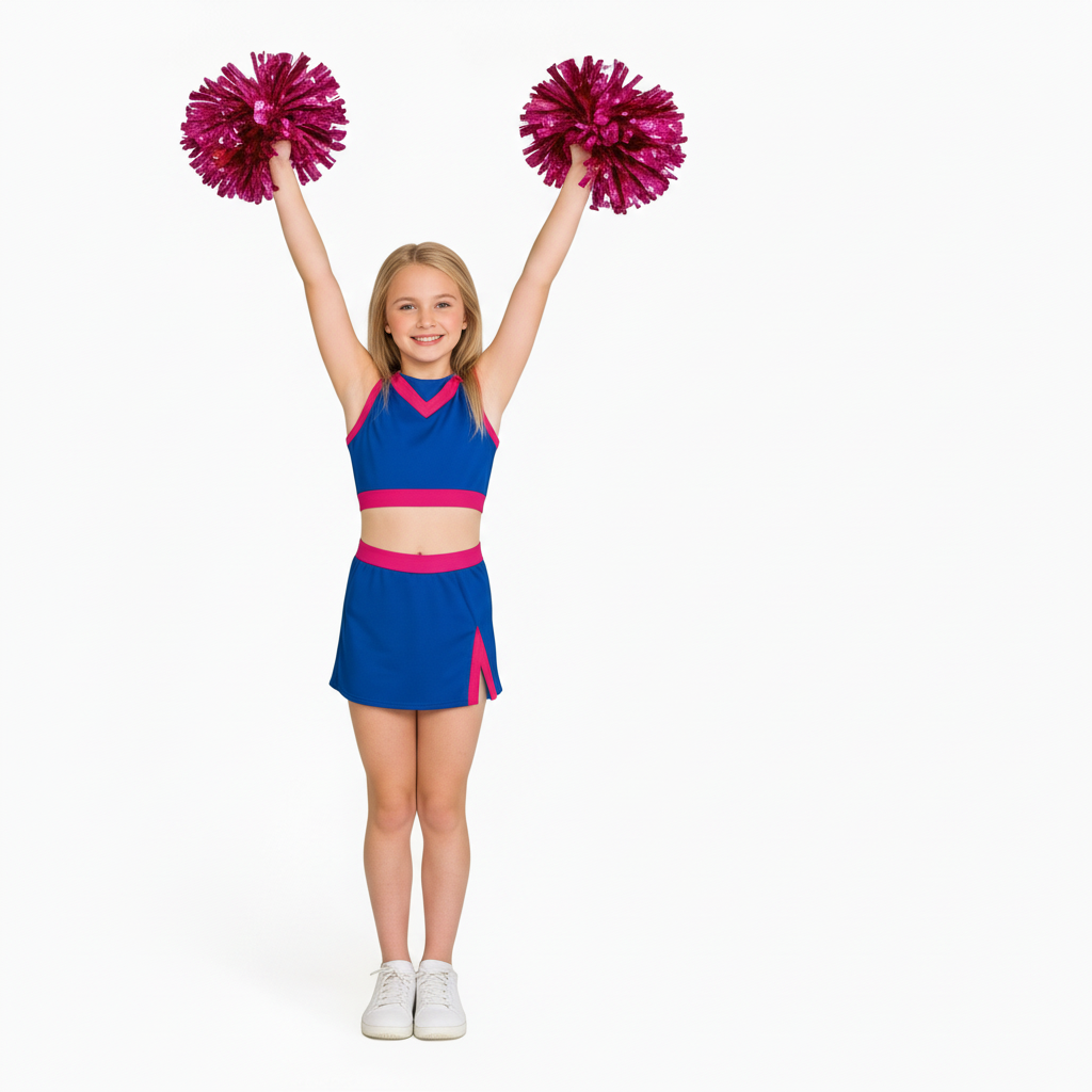 young anglo girl pink pom over head