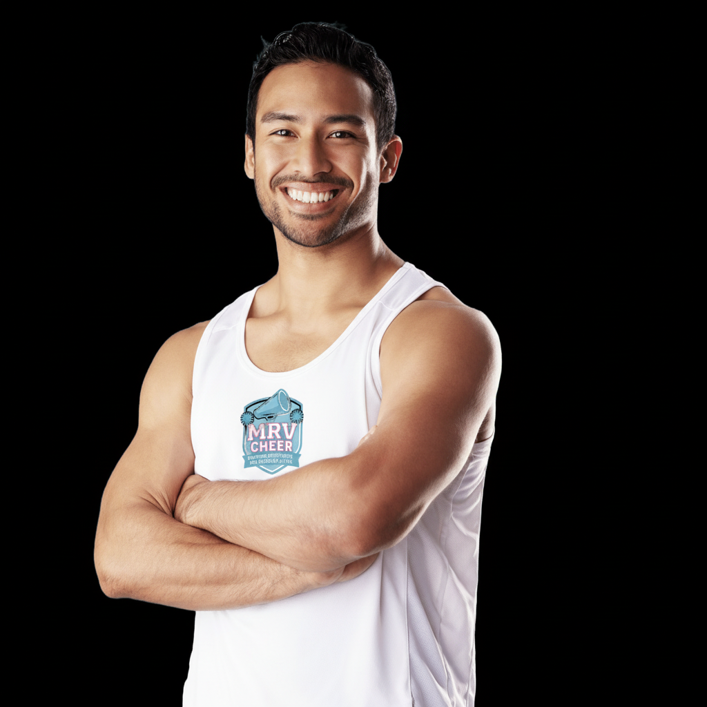 hispanic man white shirt logo